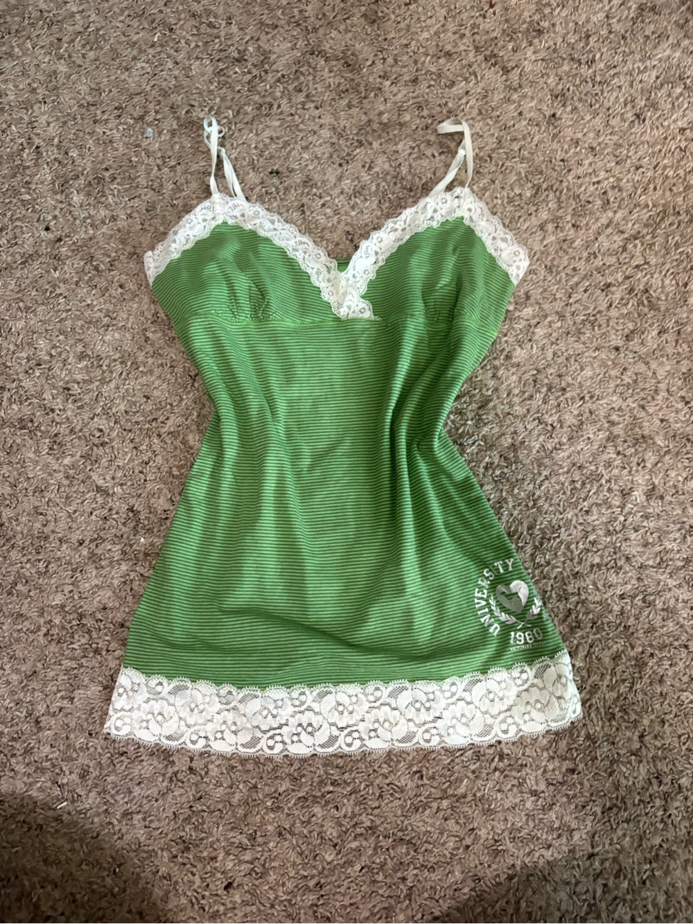 Victoria's Secret Green Camisole Slip with White Lace Trim